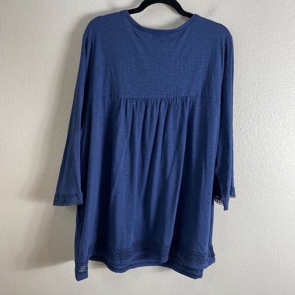NorthStyle Womens Plus 2X Embroidered Tunic Top Blue 3/4 Sleeve Boho Shirt - Picture 11 of 11